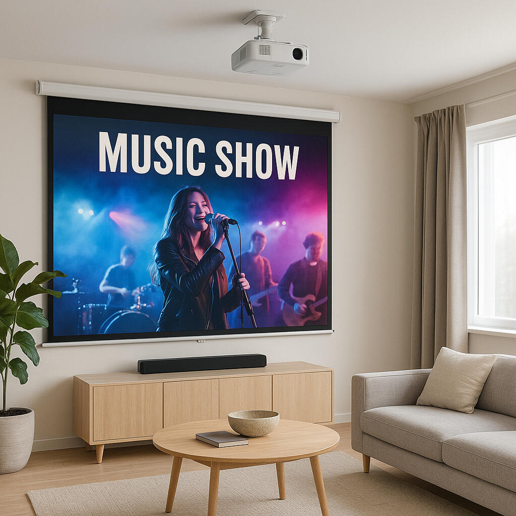 Ceiling-Mounted Projector with Screen Ceiling-mounted projector in modern living room