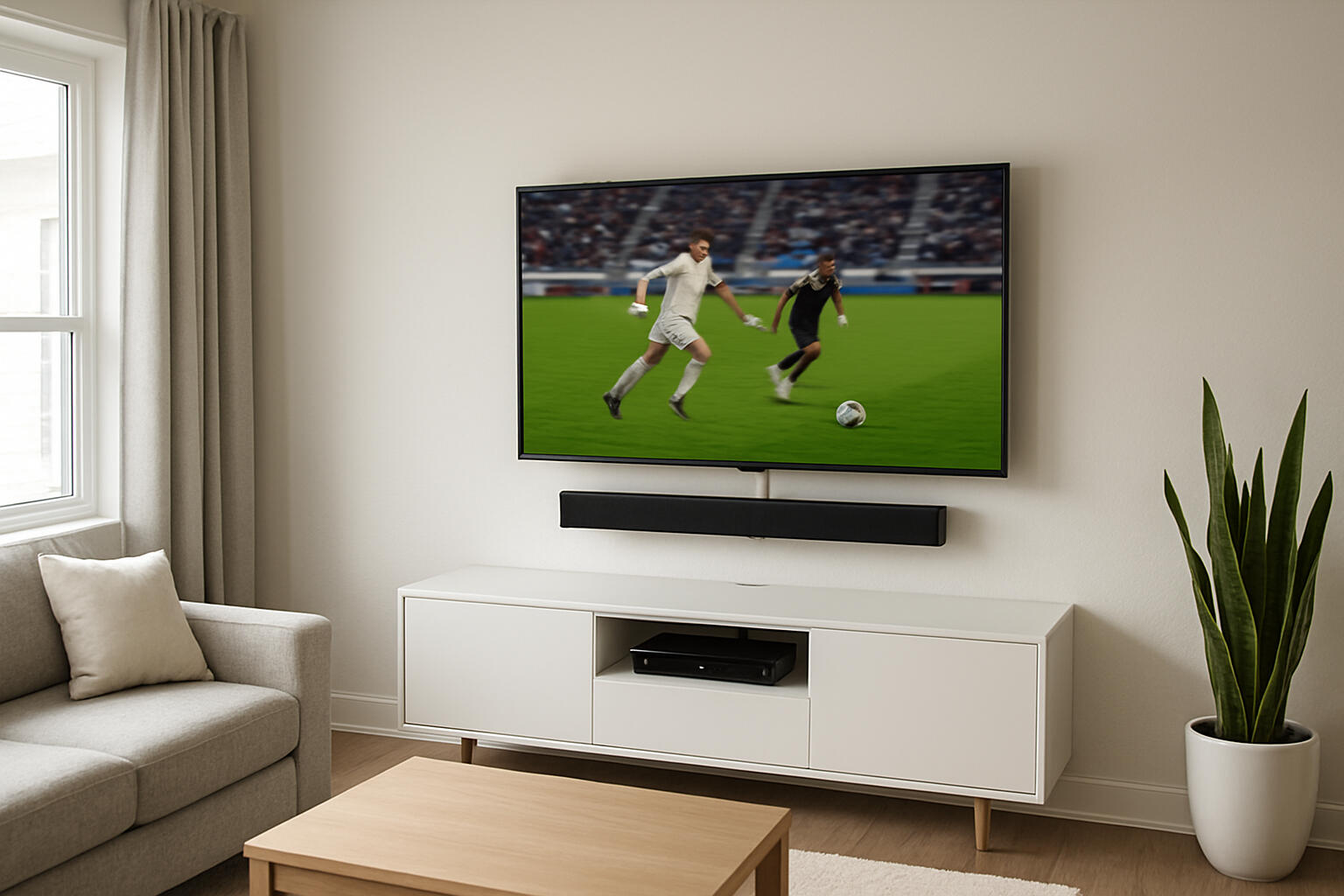 65 inch Samsung TV Sonos Ark soundbar Professionally mounted TV and sound bar setup