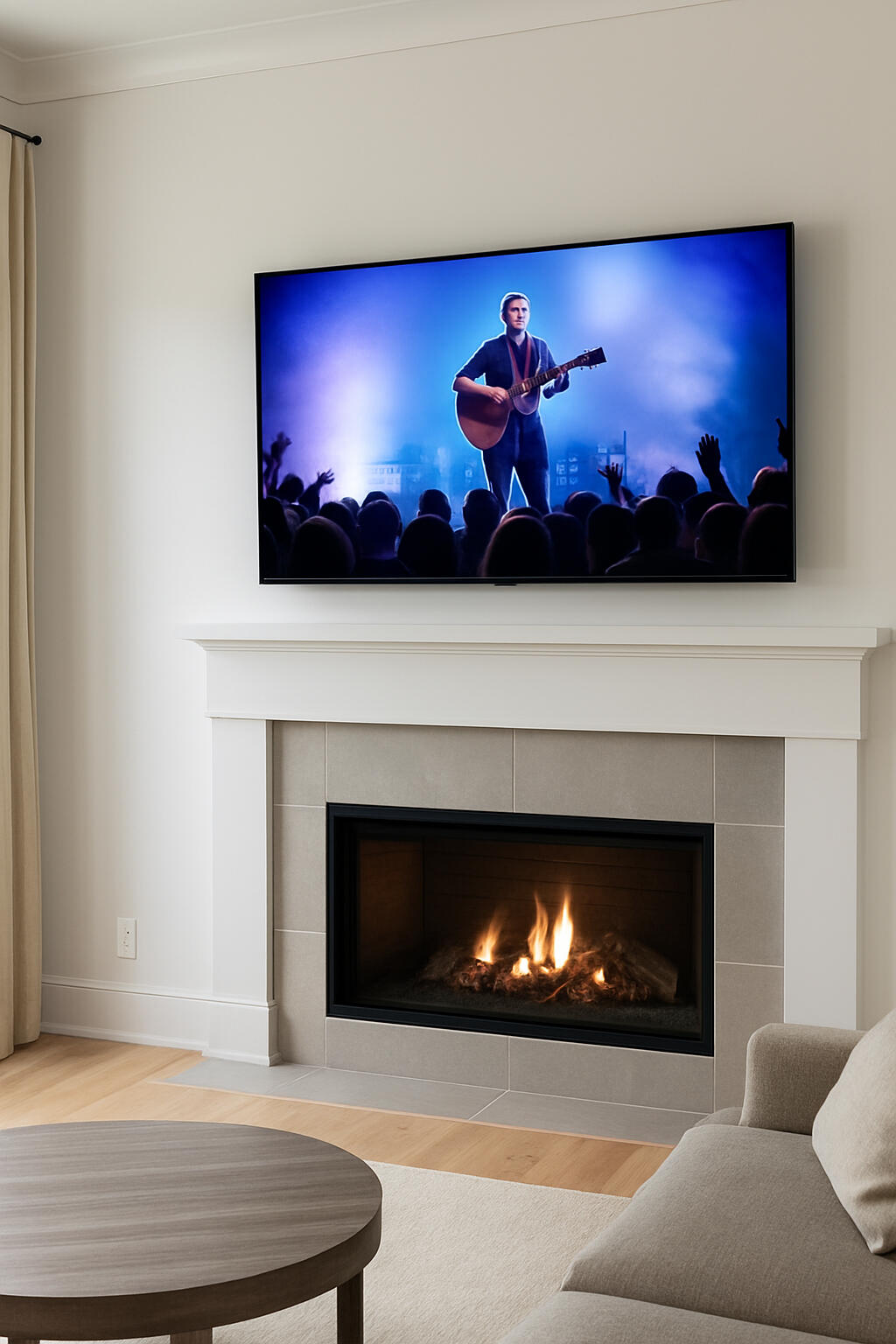 75 LG TV Mounted Above Fireplace Wall-mounted TV above fireplace professionally installed